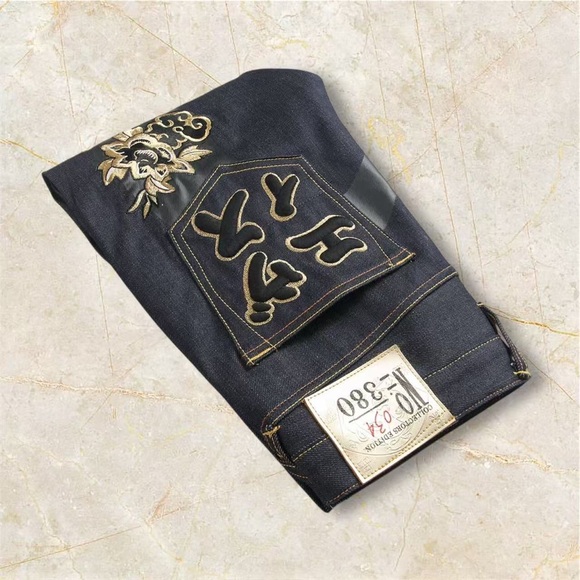 Edwin Dark Blue Embroidered Straight Leg Jeans - Picture 8 of 10